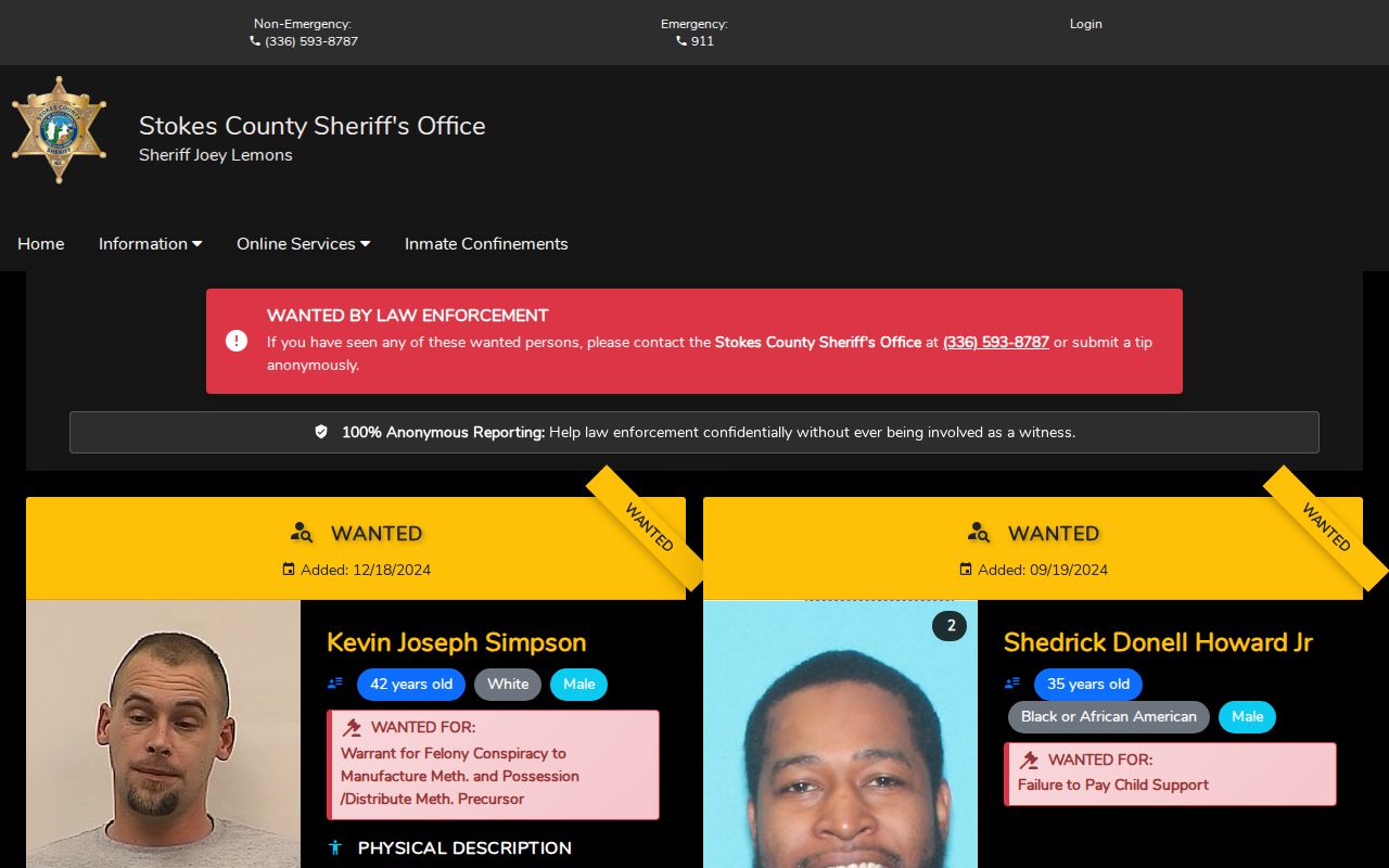Stokes County Sheriff official Most Wanted list