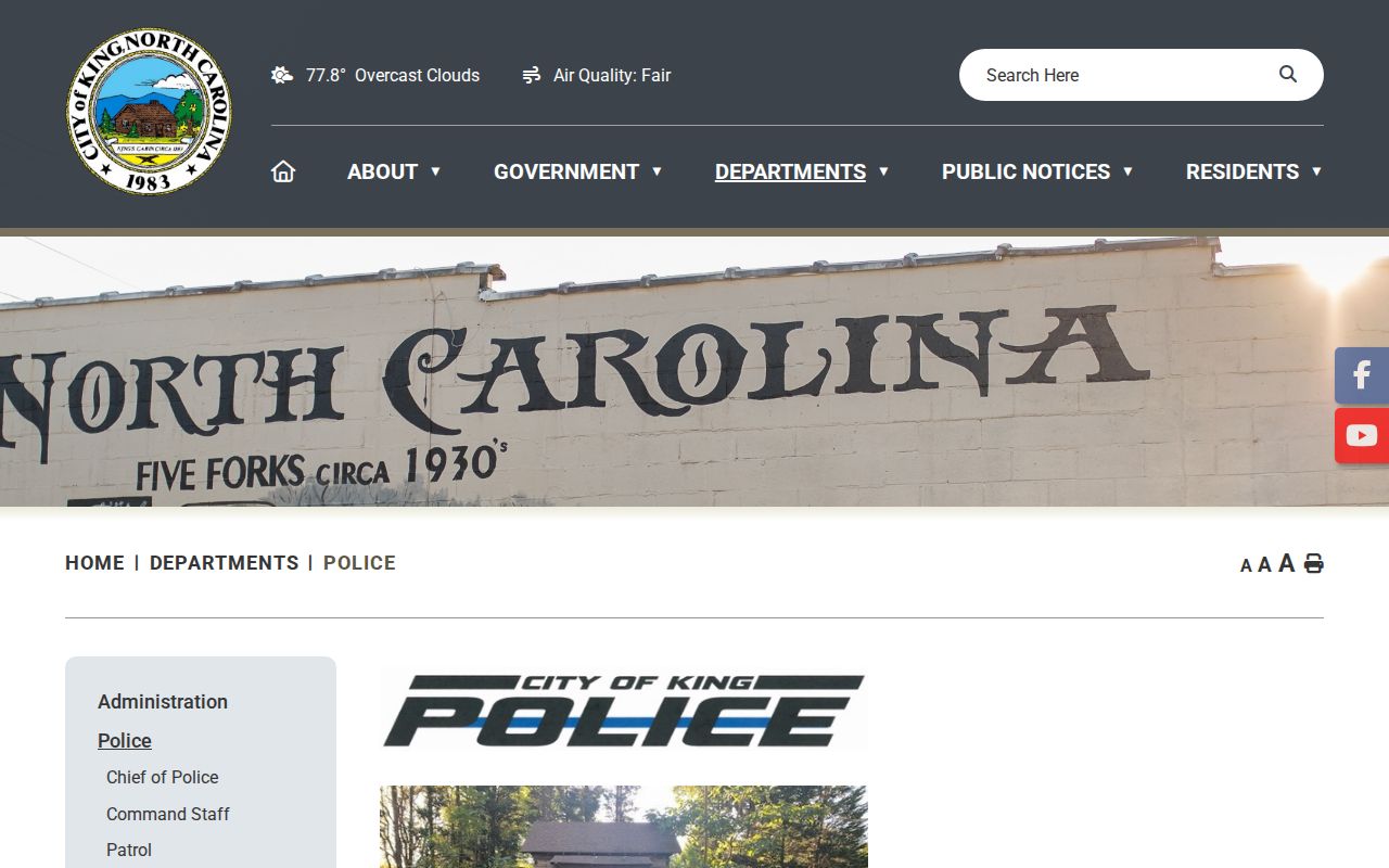 Stokes County King Police Department official records contact page
