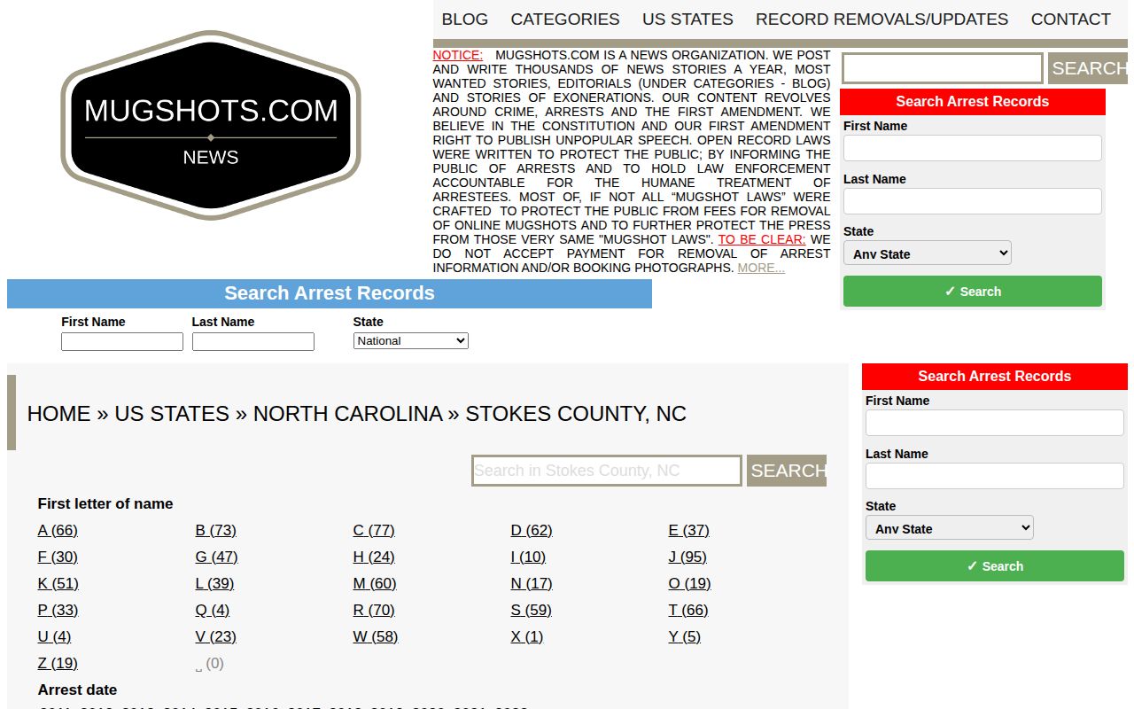 Unofficial Stokes County mugshot index example