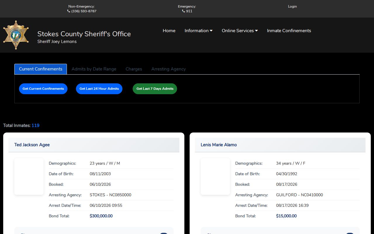 Stokes County roster search used for Walnut Cove bookings